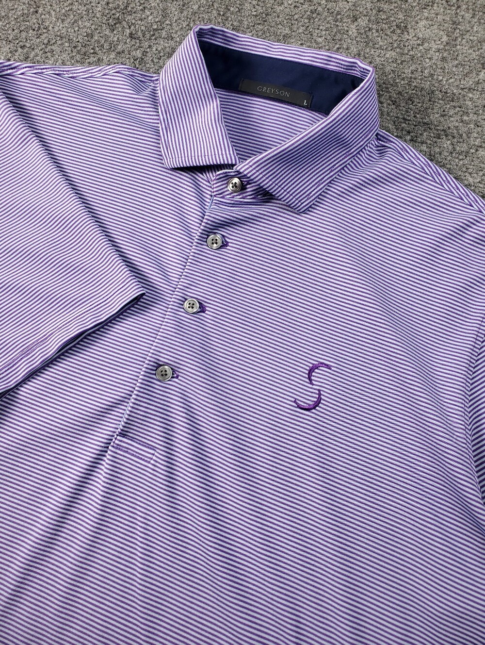 Greyson Polo Shirt Mens Large Golf Performance Spandex Stretch Purple Striped